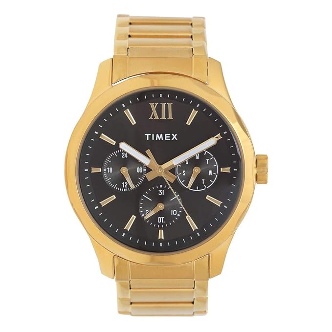 TIMEX Empera Analog Watch for Man with Black Round Dial & Gold Stainless Steel Bracelet Band Water Resistant Men's Wrist Watches - TW0TG7603