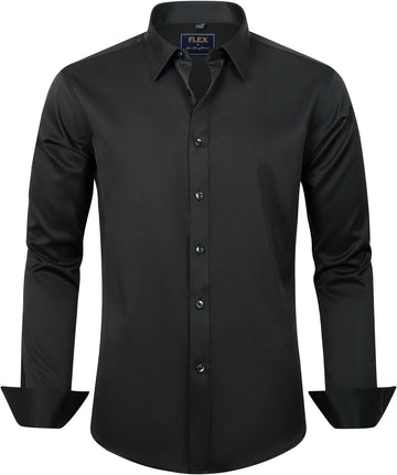 J.VER Men's Dress Shirts Solid Long Sleeve Stretch Wrinkle-Free Formal Shirt Business Casual Button Down Shirts