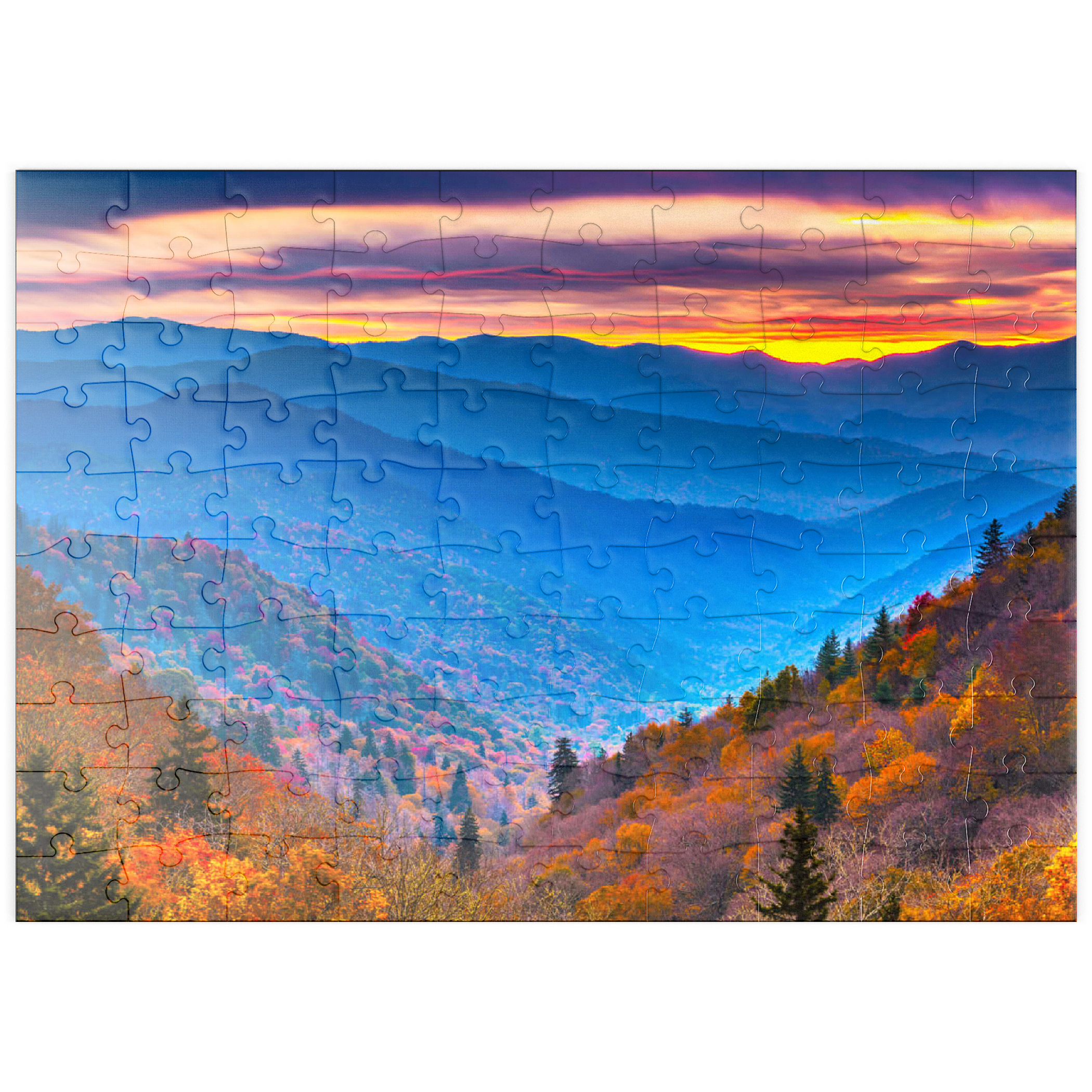puzzleplate Smoky Mountains National Park, Tennessee, USA Herbstlandschaft bei Morgengrauen. 100 Puzzle