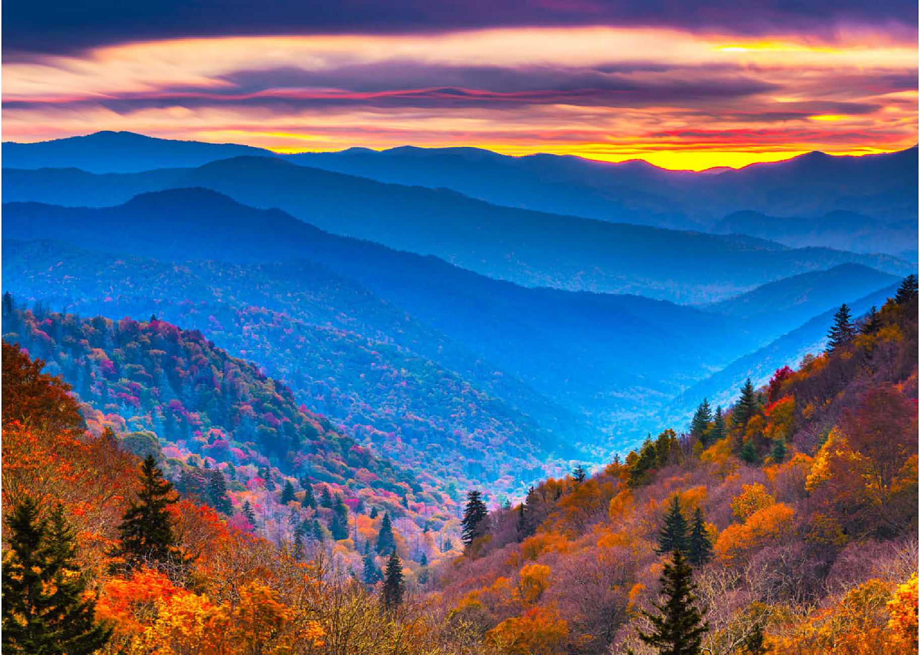 Smoky Mountains National Park, Tennessee, USA Herbstlandschaft bei Morgengrauen. 100 Puzzle 3D Modell