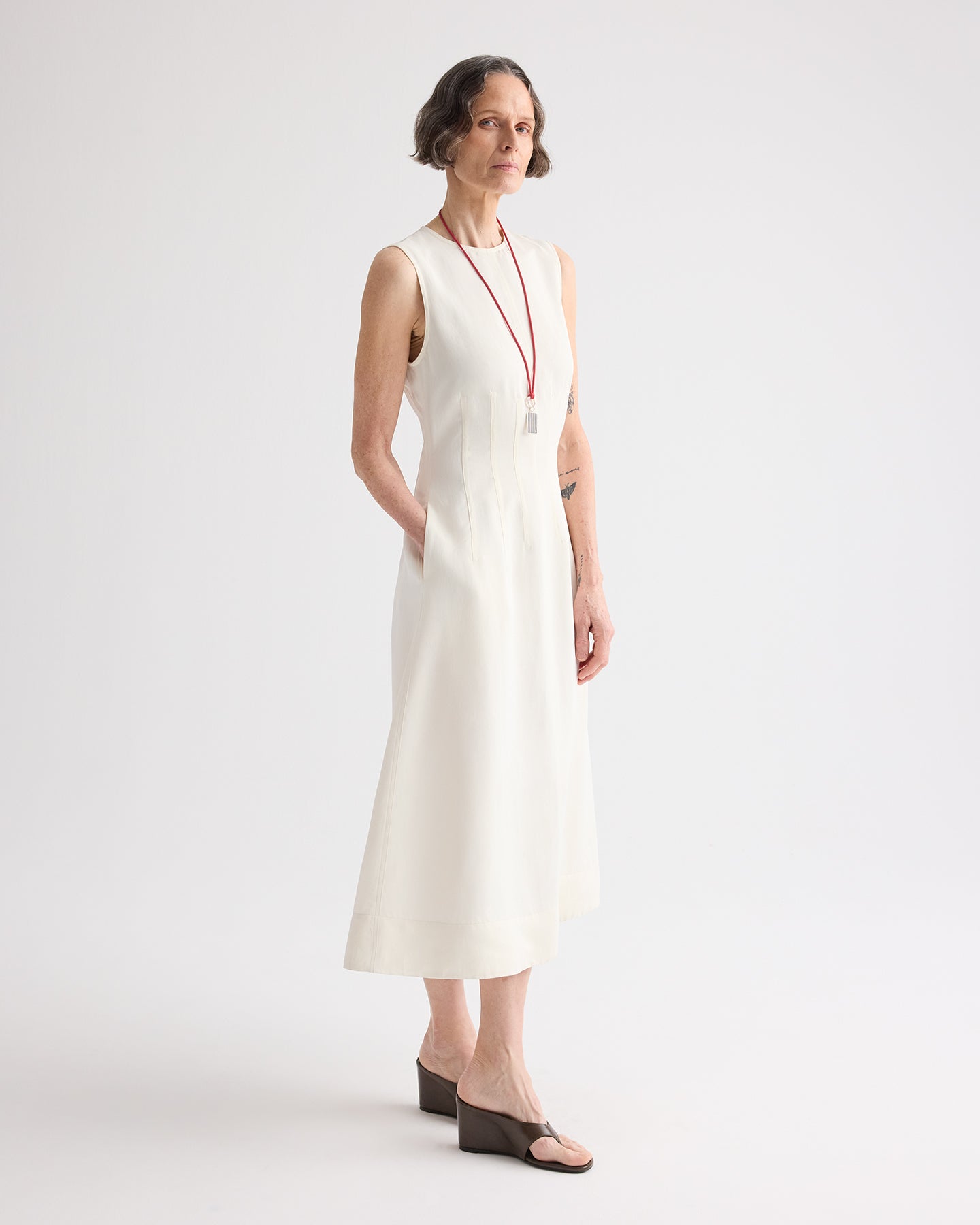 TWP - Crew Neck Dress With Darts in Coated Viscose Linen