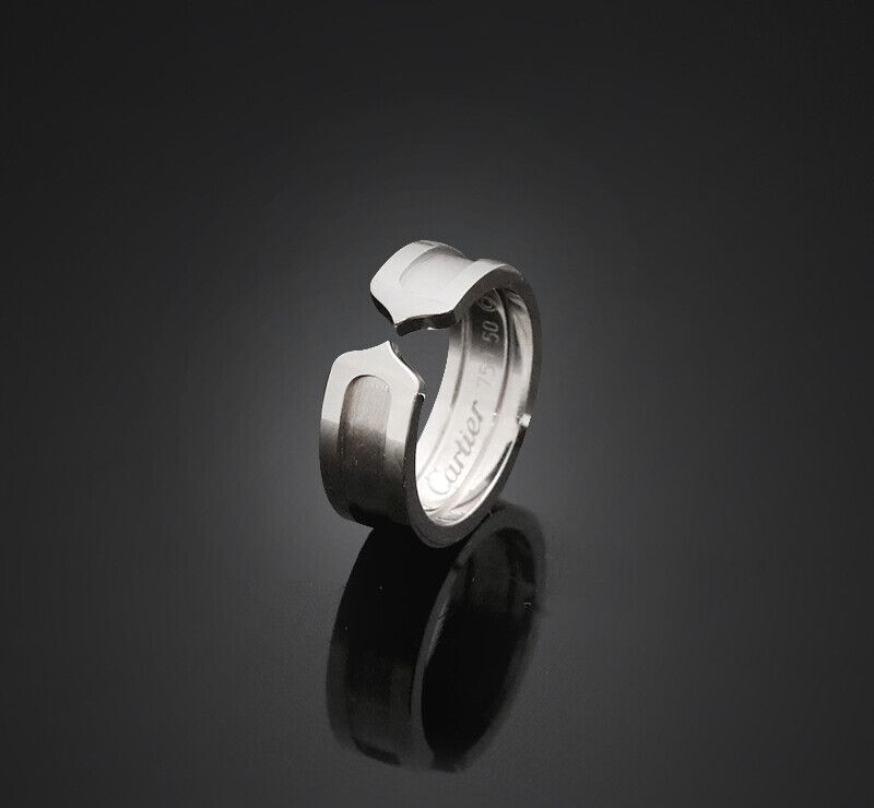 Cartier 18k Double C Ring 18K White Gold Size 50 6.4MM 7247752468 76033461