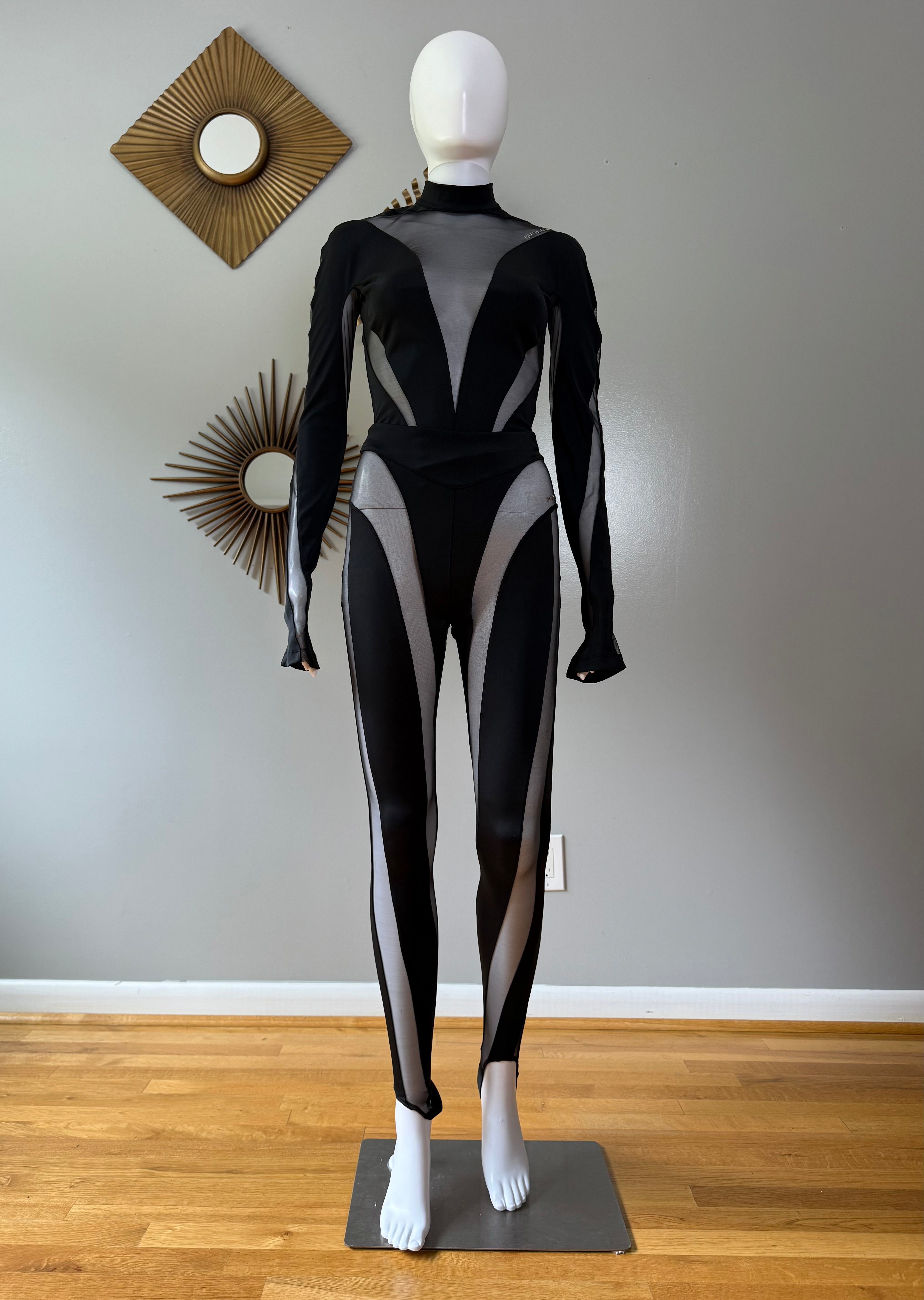 Mugler x H&M Black Mesh Panel Bodysuit Set – Statement Designer Look