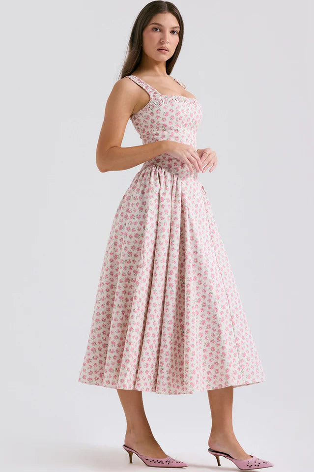 Dorothy White Rosebud Print Sundress