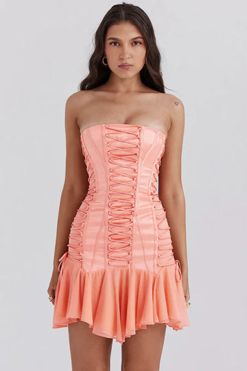 Sirena Sorbet Satin Strapless Mini Dress