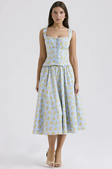Vintage Floral Print Top + Skirt Set