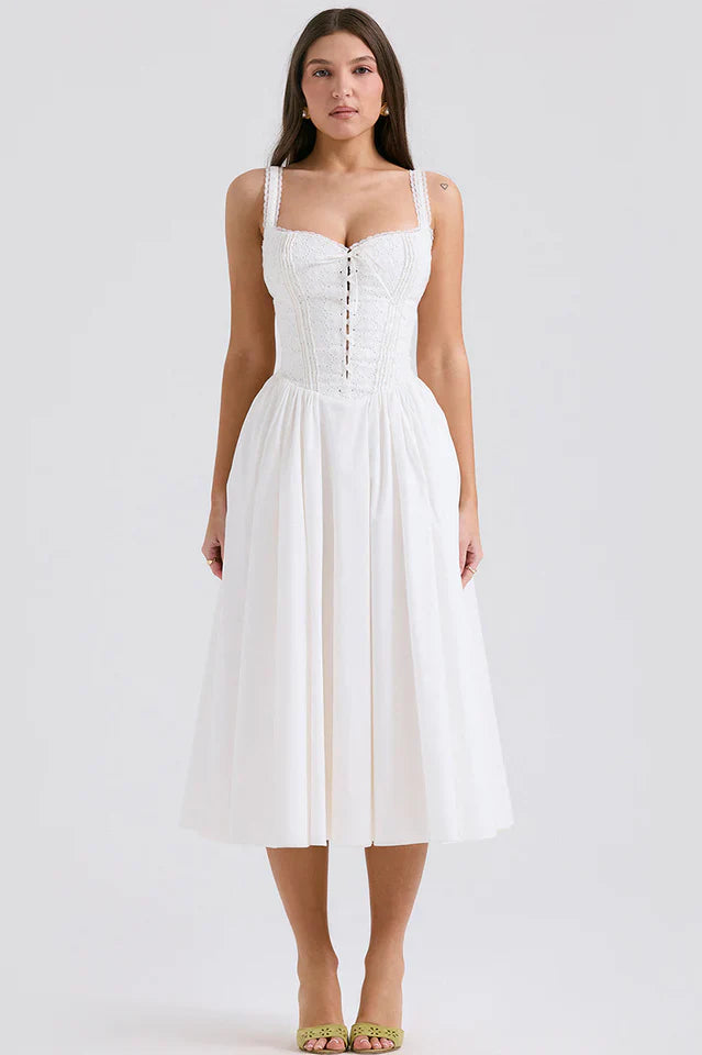 Milia White Brogue Cotton Dress