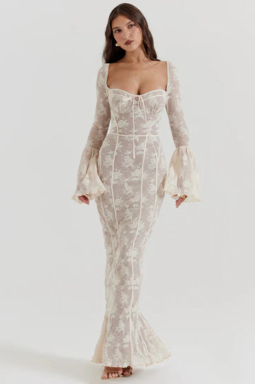 Delilah Vintage Cream Lace Maxi Dress