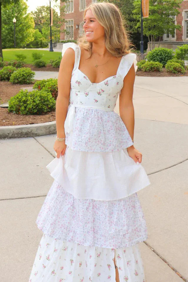 Sweetheart Neck Floral Print Layered Dress