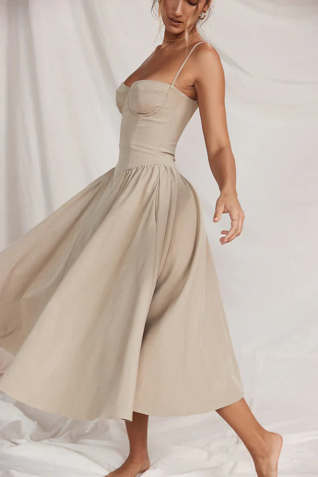 Samaria Taupe Corset Sun Dress