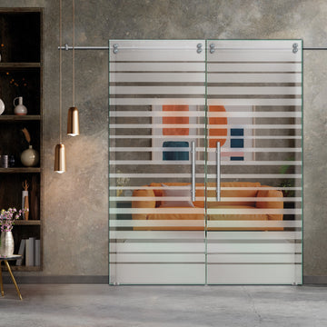 Double Sliding Glass Barn Door With Frosted Designs V2000 Sgf2 - 0745 - DoorDiscounter