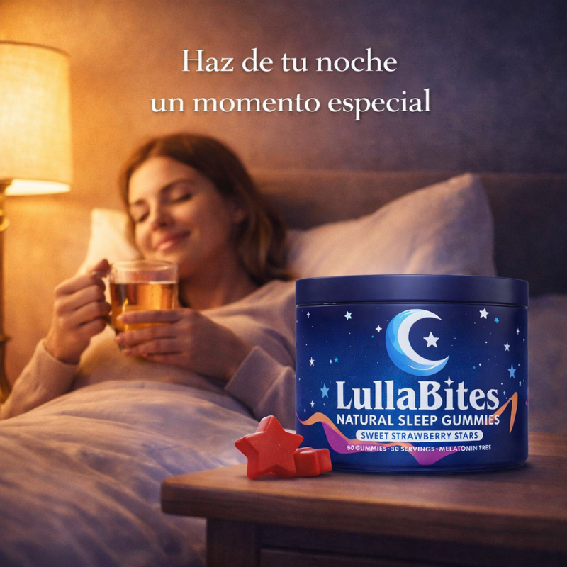 LullaBites: Gomitas Naturales para Dormir Sin Melatonina 60 Gummies Sabor Fresa