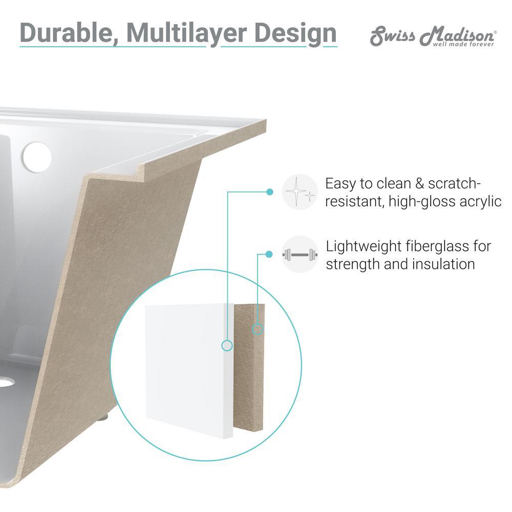 Voltaire 60 x 32 in. Acrylic Right-Hand Drain with Integral Tile Flange Rectangular Drop-in Bathtub in white - Super Arbor
