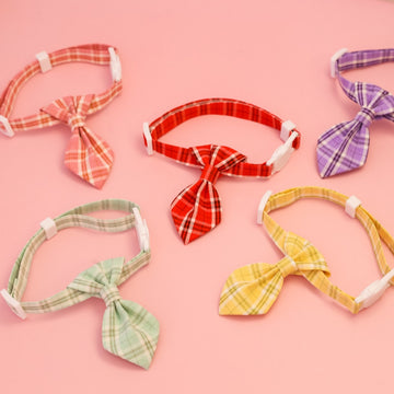 Mokka - Checked Necktie Detail Adjustable Pet Collar