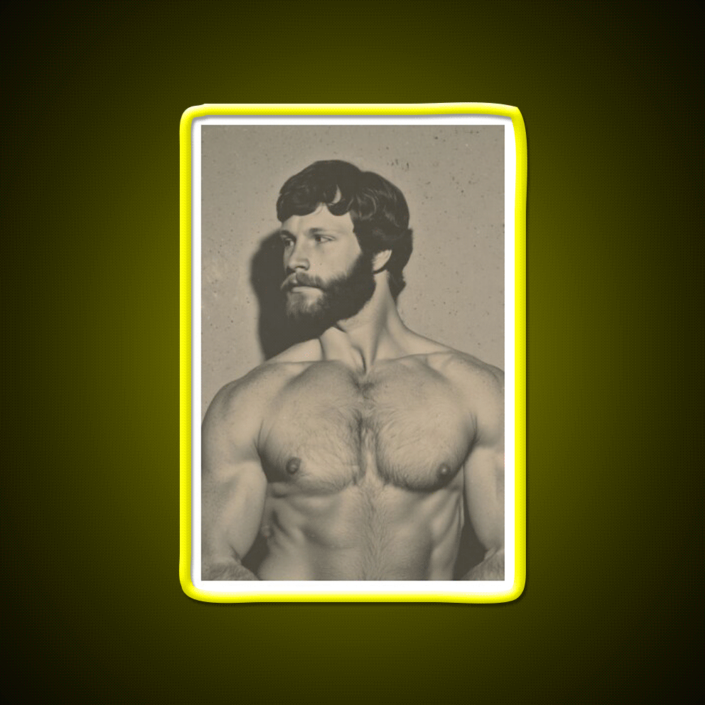 70S Muscular Male Vintage Physique Photo Gym Fitness Led Neon Sign Rgb Color - Custom LED neon sign front view