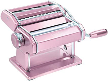 Marcato Atlas 150 Machine, Made in Italy, Pink, Includes Pasta Cutter, Hand Crank, and Instructions