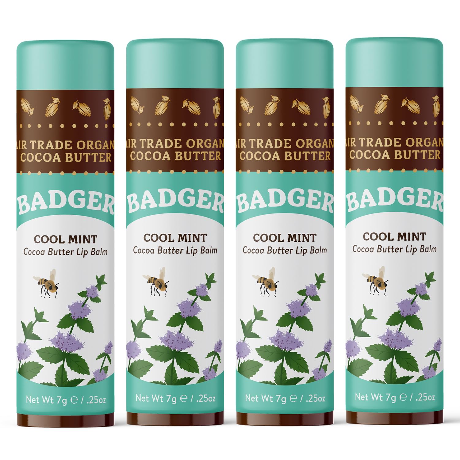 Badger - Cocoa Butter Lip Balm, Cool Mint, Certified Organic Lip Balm, Fair Trade, Lip Butter, Lip Balm Cocoa Butter, Cocoa Care