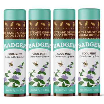 Badger - Cocoa Butter Lip Balm, Cool Mint, Certified Organic Lip Balm, Fair Trade, Lip Butter, Lip Balm Cocoa Butter, Cocoa Care