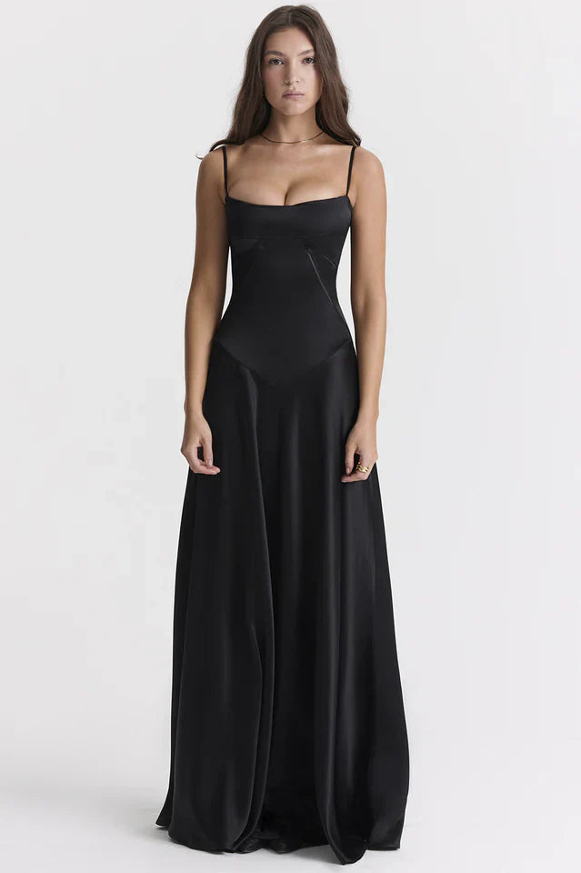 Anabella Black Lace Up Maxi Dress