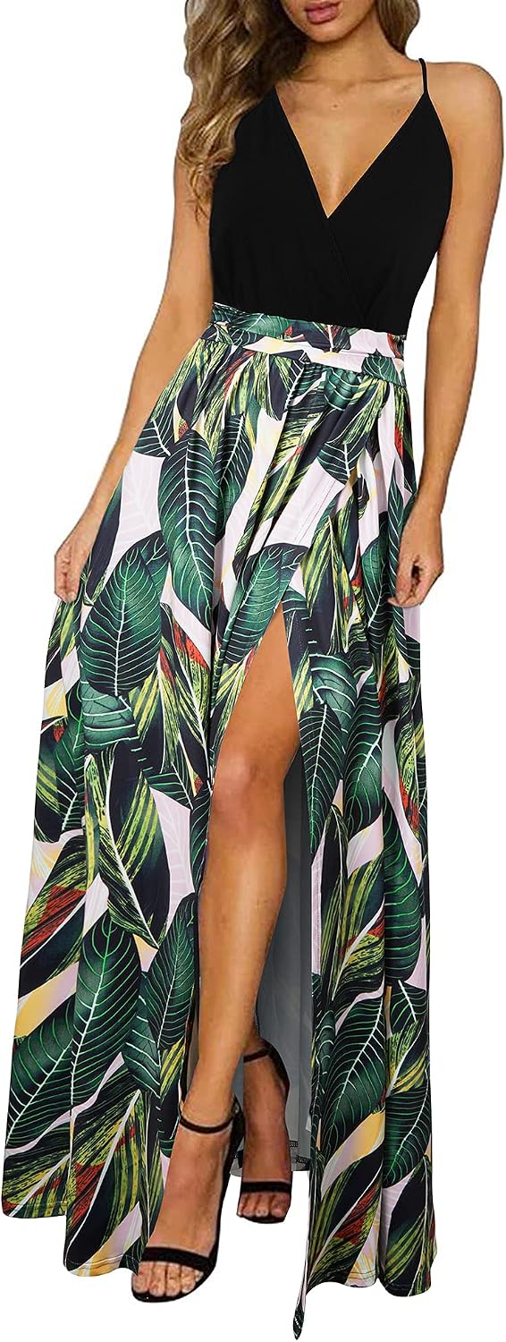Newshows Women's 2026 Lightweight Summer Wedding Guest Beach Vacation Casual V Neck Split Flowy Maxi Dress