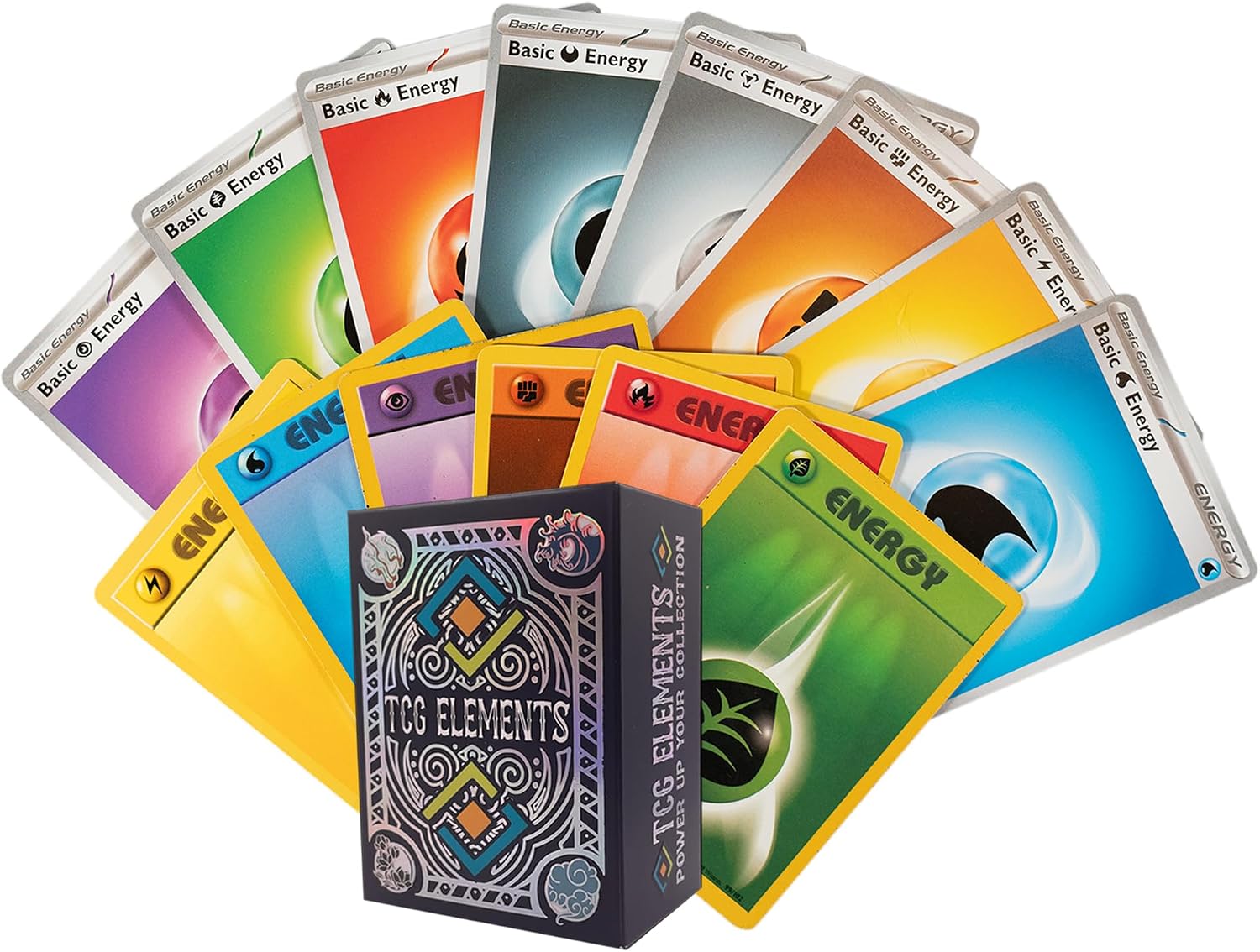 Poke Energy Cards Bundle, 100 Cards with TCG Deck Box