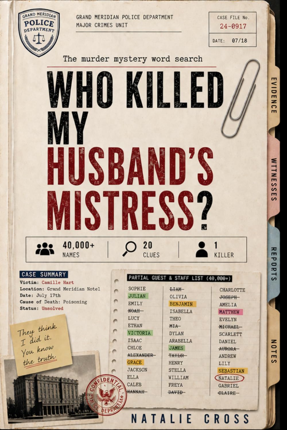 The murder mystery word search: Who killed my husband’s mistress? by Natalie Cross | Paperback Brain Teaser