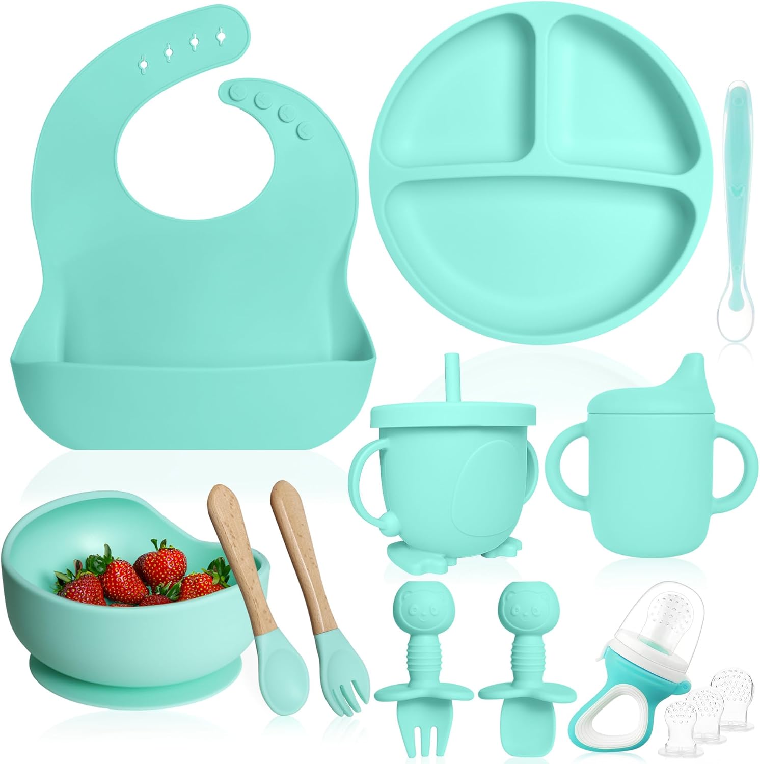Set de alimentación de bebé de silicona con chupete