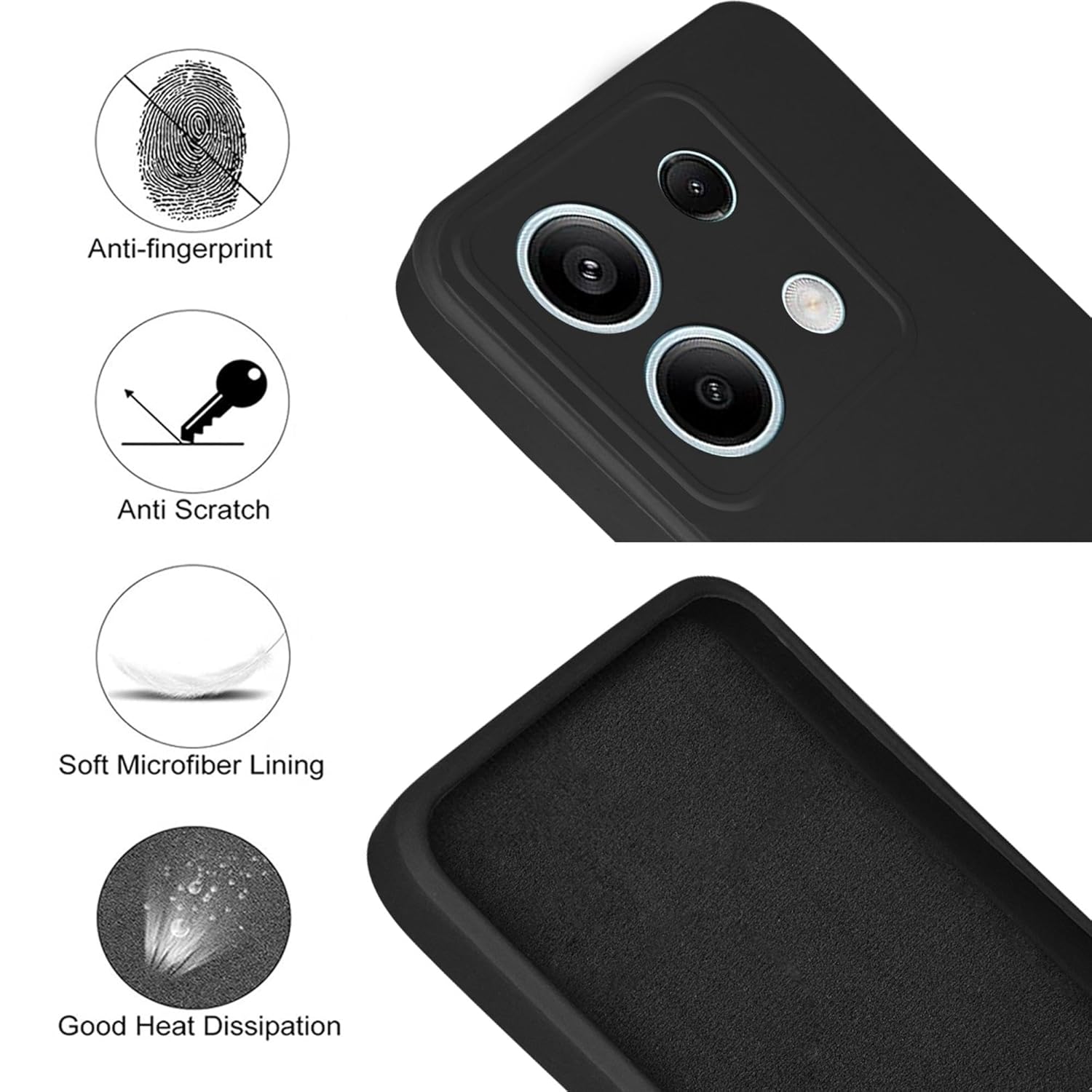 For Xiaomi Redmi Note 13 Back Cover Case(Matte Finish Silicone with Inside Fiber Cloth)