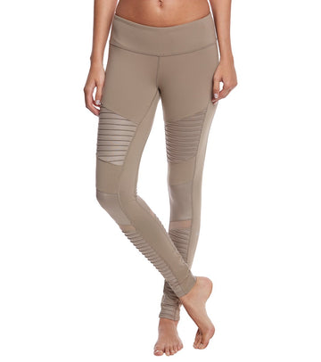 Alo Yoga Athena Moto Yoga Leggings - Gravel/Gravel Glossy - L