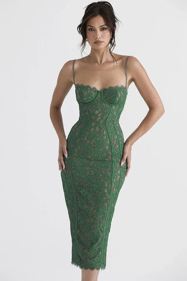 Joelle Forest Lace Midi Dress