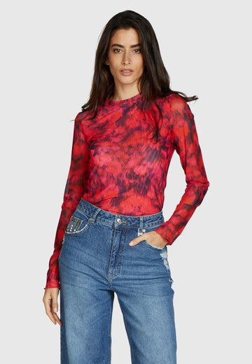 MARC AUREL TULLE SHIRT WITH ABSTRACT FLORAL PRINT