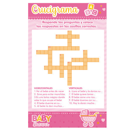 Art.7581 Juego Baby Shower Niña Crucigrama