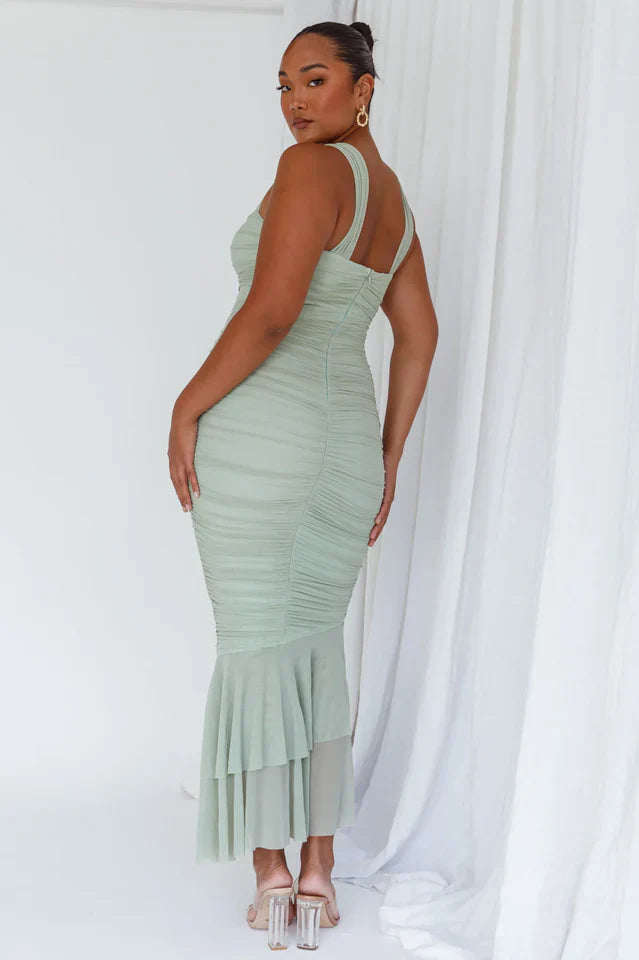 Nadia Ruched Fishtail Maxi Dress