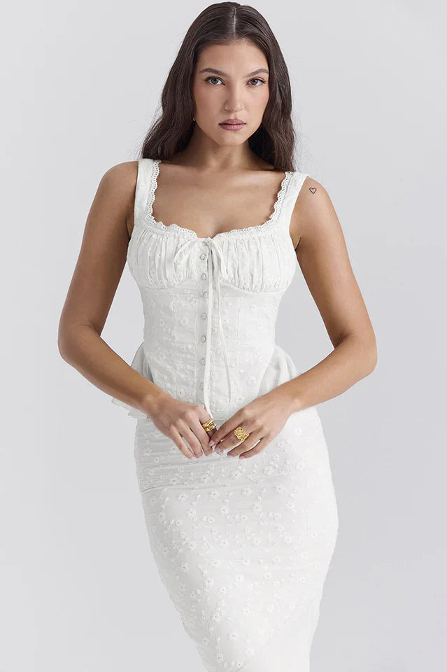 Jean Embroidery Ruffle Top