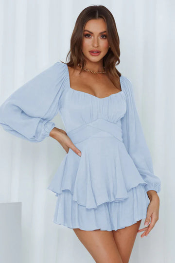 Square Neck Ruffle Long Sleeve Romper