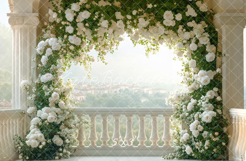Kate Wedding Flower Arch Balcony Printed Backdrop Designed by Emetselch