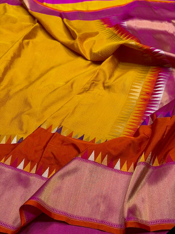 Yellow Handwoven Pure Banarasi Ektara Silk Saree