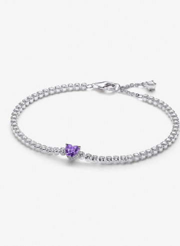 Brazalete Pandora de tenis Corazón Brillante Morado