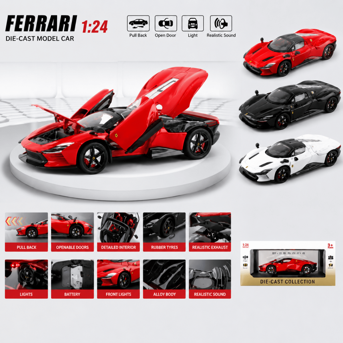 Ferrari Daytona SP3 1:24 Die-Cast Alloy Model Car - KTK-2201-26 - Planet Junior