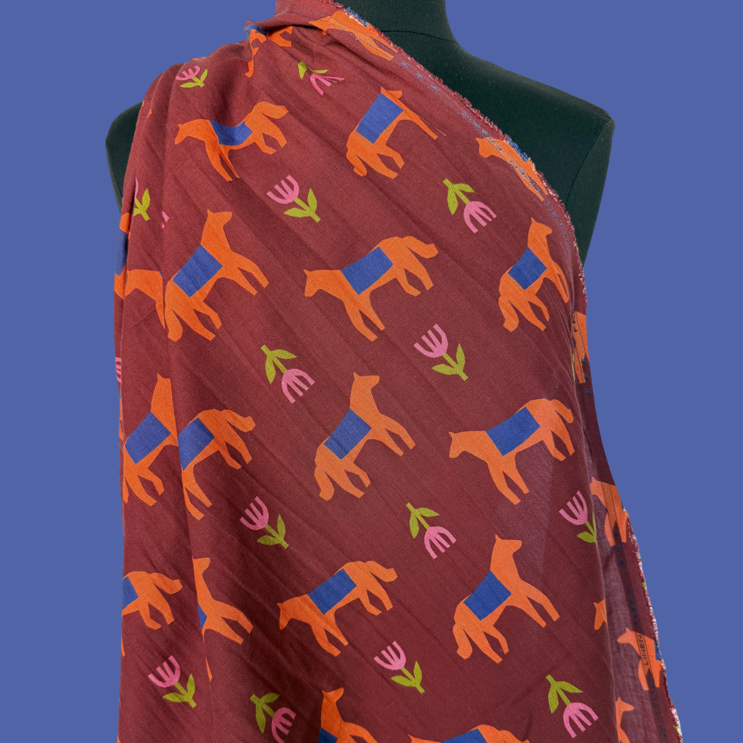 Horses in Brick by En Marte - Linen Cotton