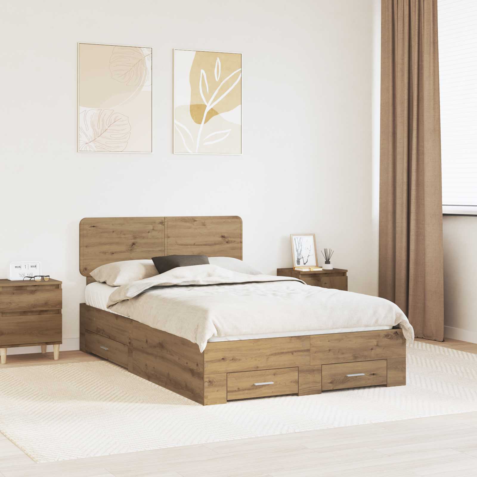 Bed Frame with Drawer Artisan Oak 135 x 190 cm Engineered Wood 3412390