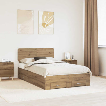 Bed Frame with Drawer Artisan Oak 135 x 190 cm Engineered Wood 3412390