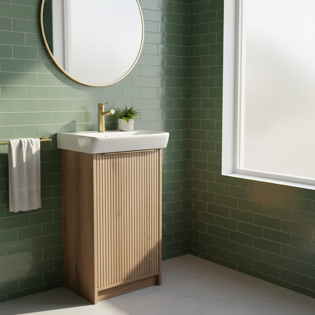 Josef Martin Lyon Cloakroom Floor Standing Vanity Unit & Inset Basin - Acousta Oak