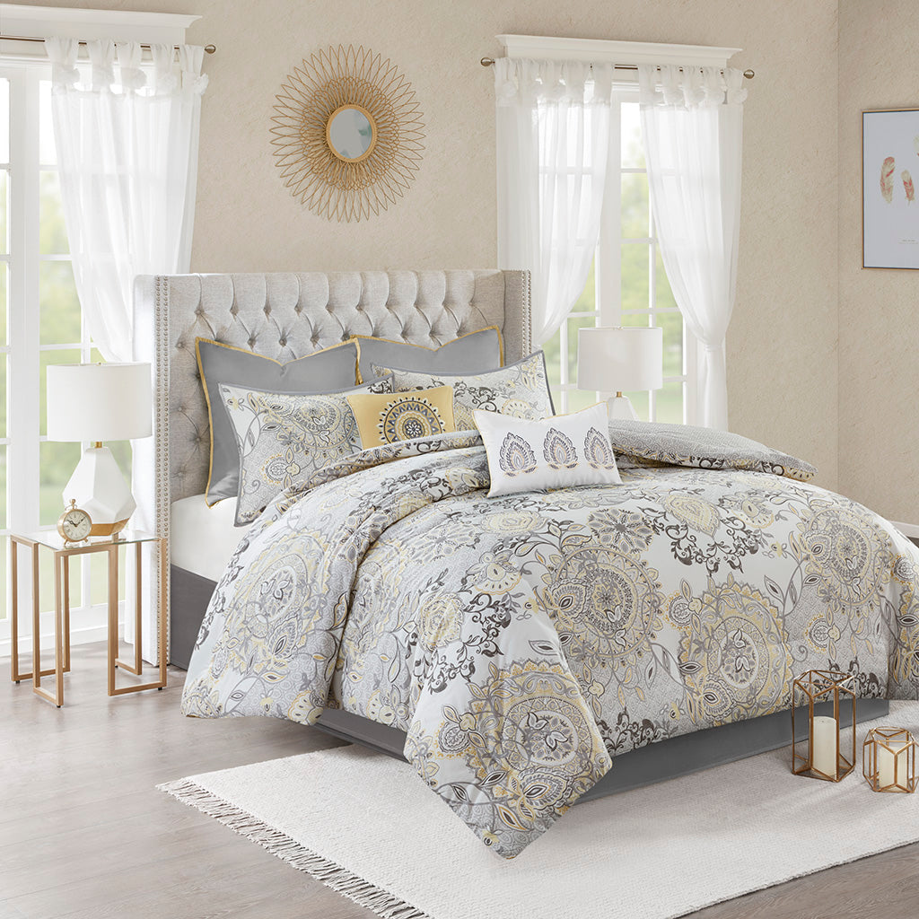 Isla 8 Piece Cotton Floral Printed Reversible Comforter Set