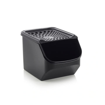 Zwiebel Lager von der Marke Tupperware / in der Farbe Schwarz / Lebensmittel Lager für Knoblauch und Zwiebeln / Optimales Klima dank Lüftungslöchern / Platz für 3,2 Kg / Hier direkt online kaufen