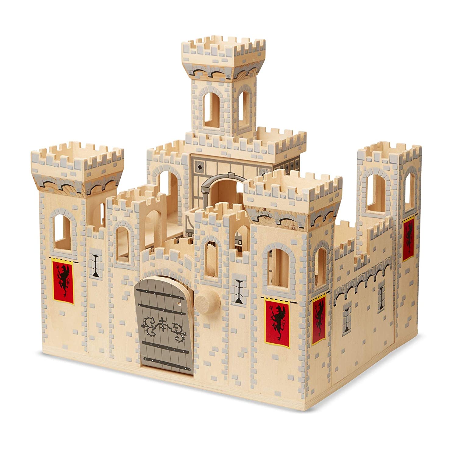 Melissa & Doug Folding Medieval Wooden Castle (Pretend Play Set, Drawbridge and Turrets, Sturdy Construction, 27” H x 15.25” W x 17.5” L)