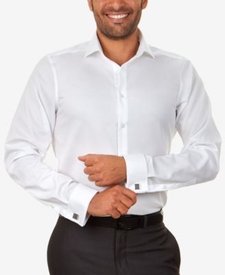 Calvin Klein Men's Dress Shirt Slim Fit Non Iron Herringbone French Cuff