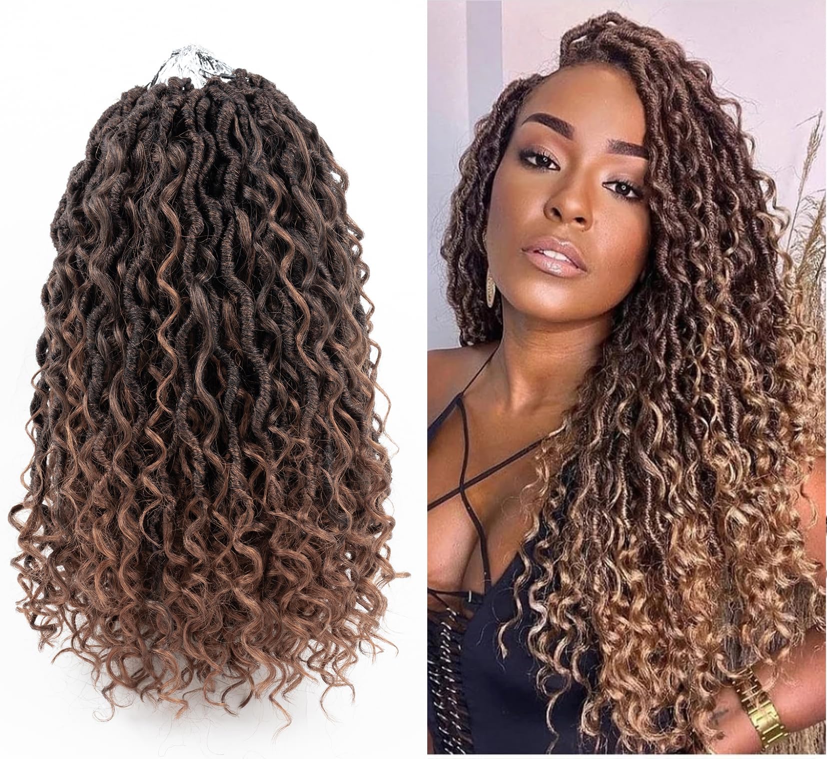 Aipin Goddess Locs Crochet Hair 14 Inch River Locs Boho Hippie Locs Wavy Crochet With Curly Hair In Middle And Ends Braids Hair