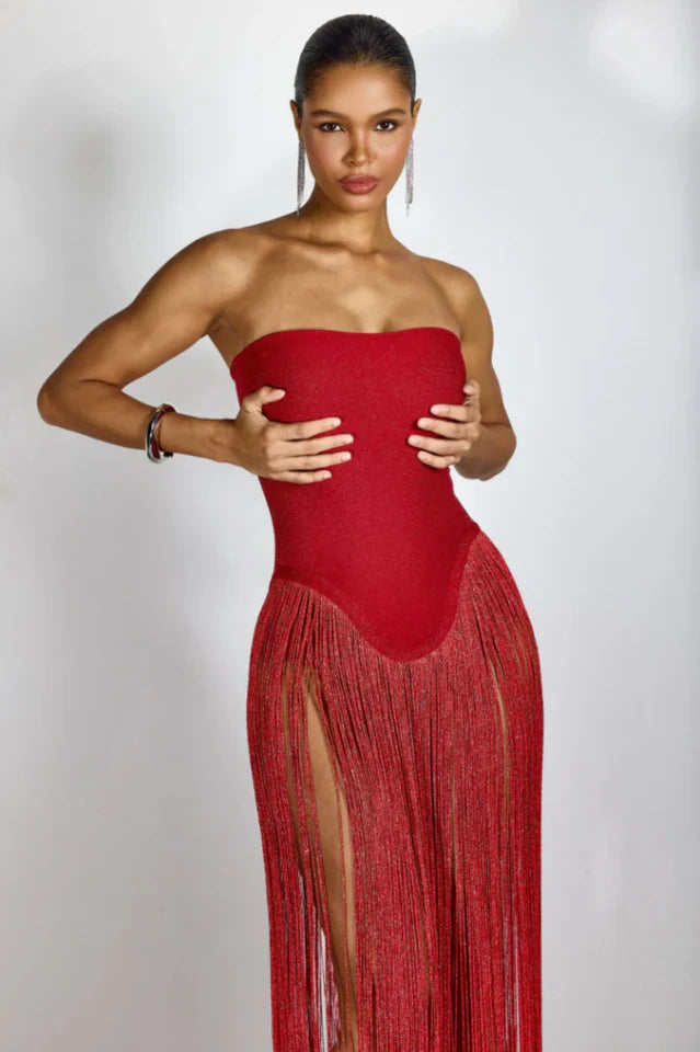 Eleanor Strapless Fringe Maxi Dress