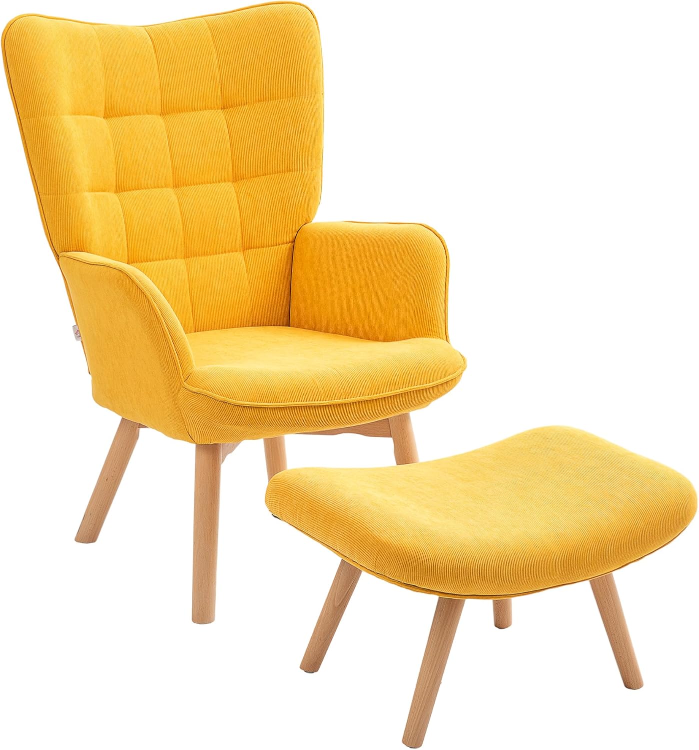 HOMCOM Folding Chair with Stool, Lounge Chair with Corduroy Look, Modern Reclining Chair, Armrest Chair, Reading Chair for Living Room, Bedroom, Orange - QUORE